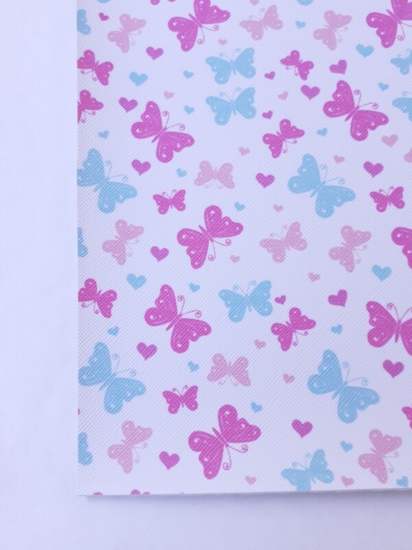 Feuille A4 simili cuir papillon bleu ,rose et fushia