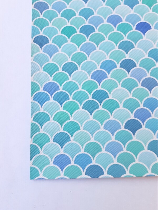 Feuille A4 simili cuir écaille poisson bleu vert blanc