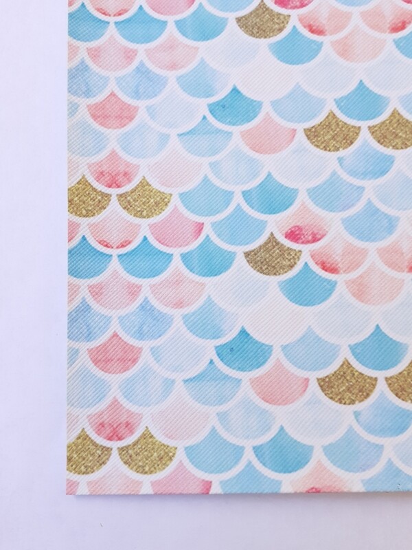 Feuille A4 simili cuir écaille poisson bleu clair et rose
