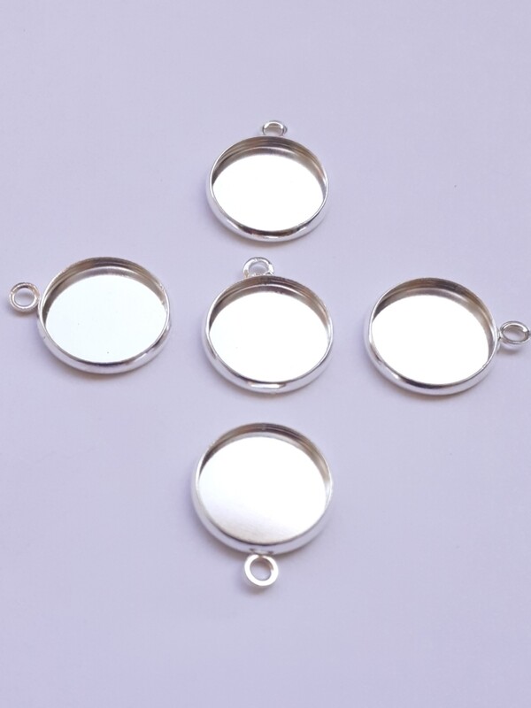 Pendentif support argenté pour cabochon 14mm