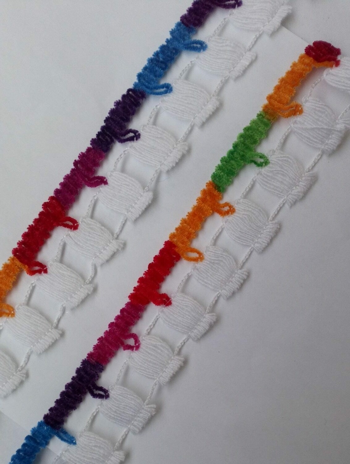 6,45 mètres galon frange blanche multicolore 3cm 
