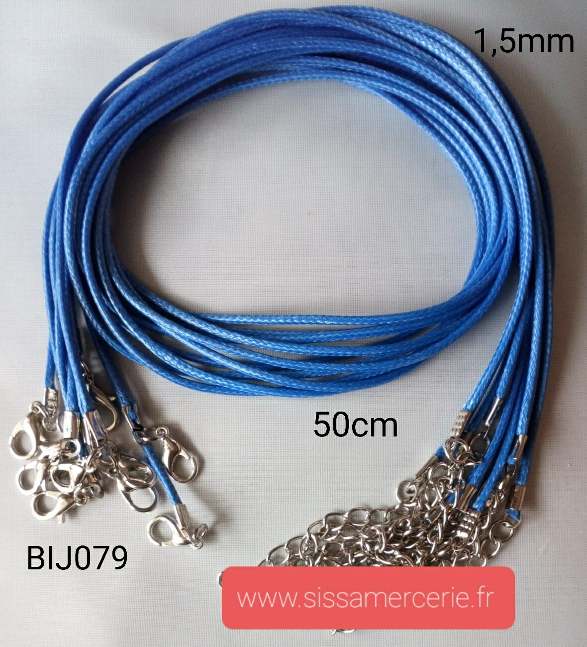 Collier 50cm en cuir de polyester ciré 1,5mm bleu nuit