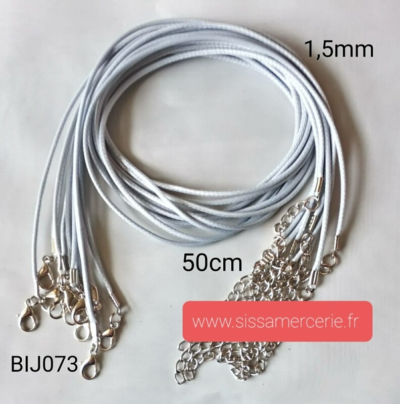 Collier 50cm en cuir de polyester ciré 1,5mm gris