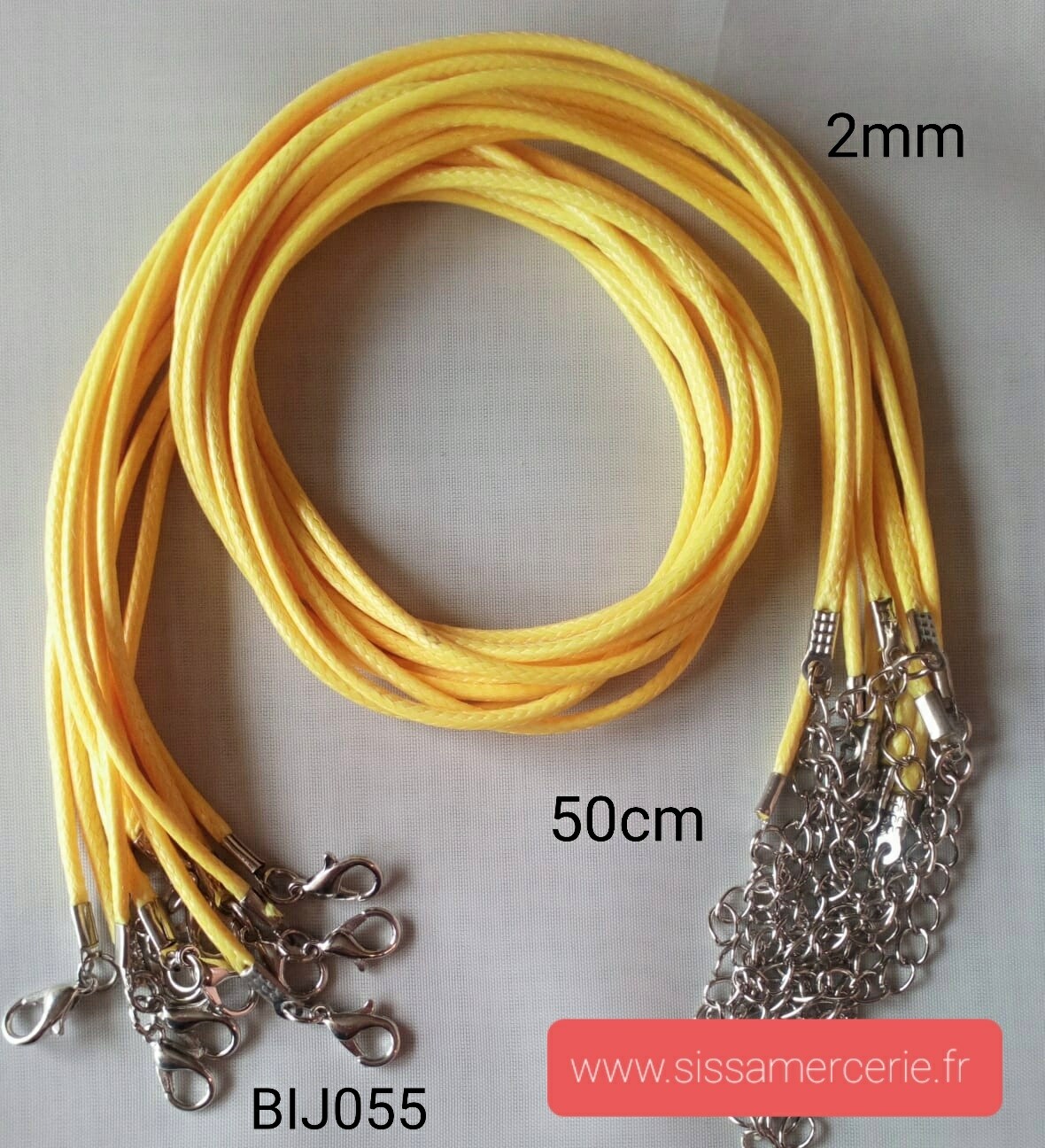 Collier 50cm en cuir de polyester ciré 2mm jaune