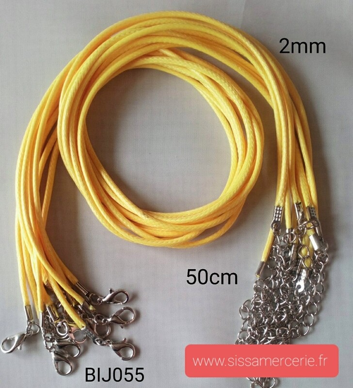 Collier 50cm en cuir de polyester ciré 2mm jaune
