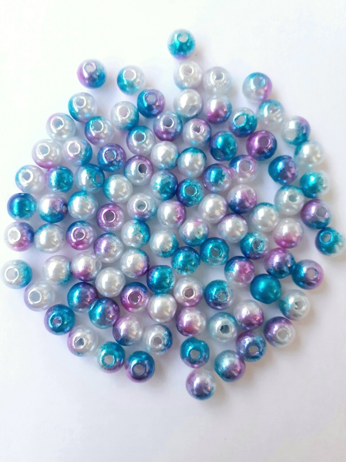 200 perles 6mm bleu/blanc/rose violet