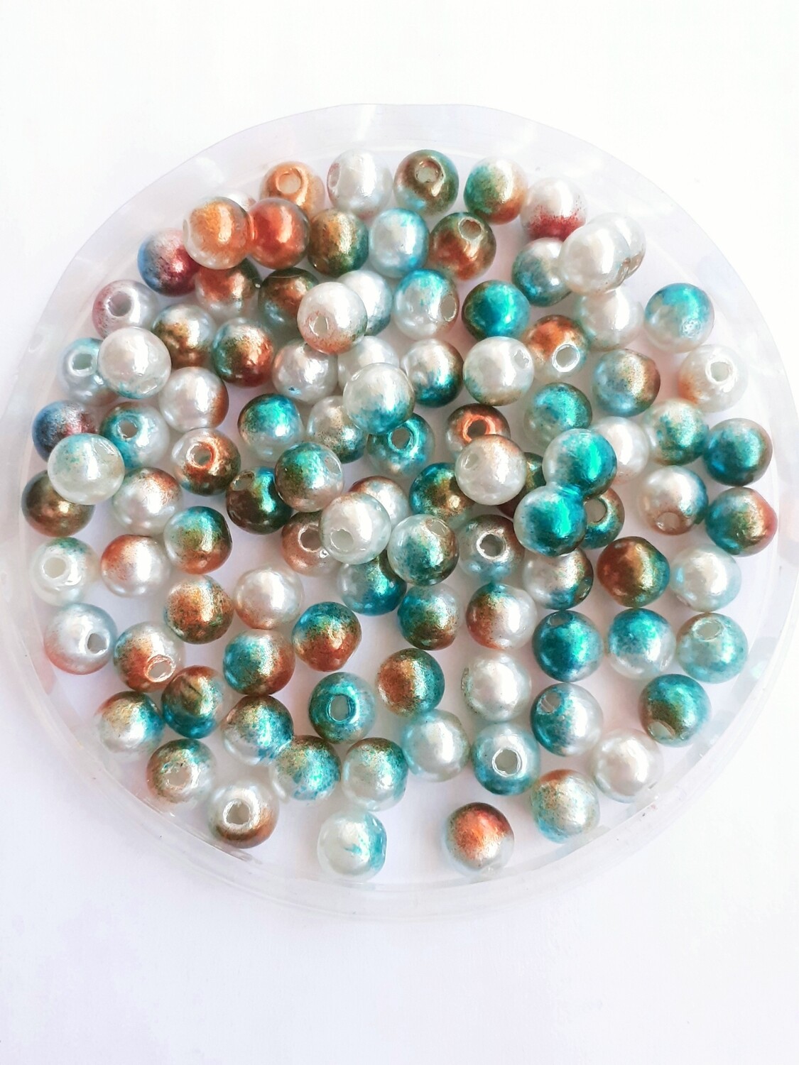 200 perles 6mm bleu/marron/blanc