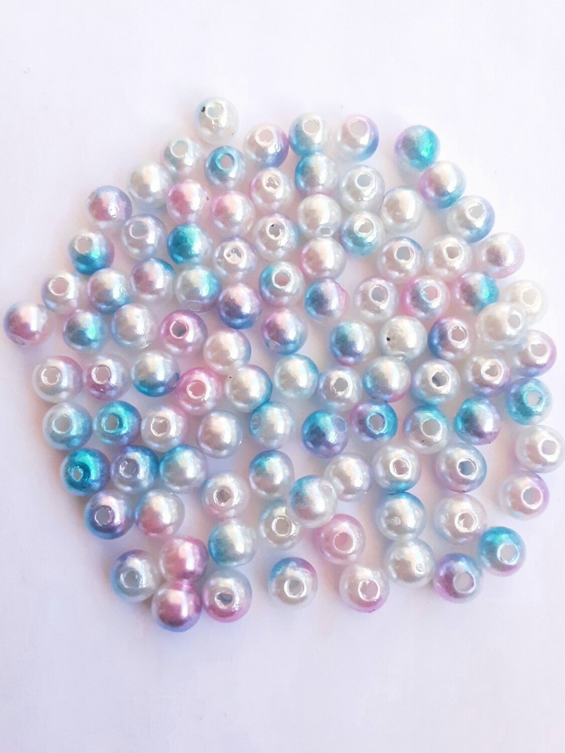 200 perles 6mm bleu clair/blanc/rose clair