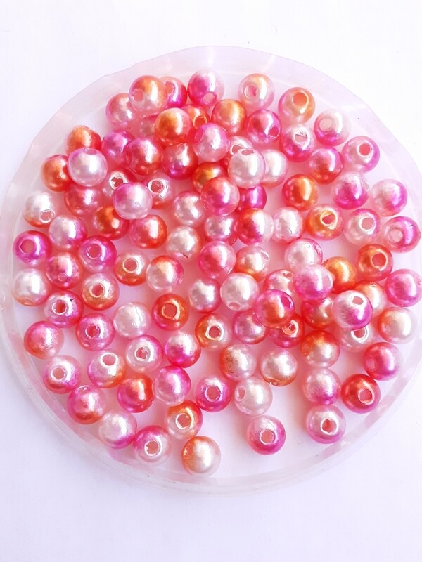 200 perles 6mm rose/blanc/orange