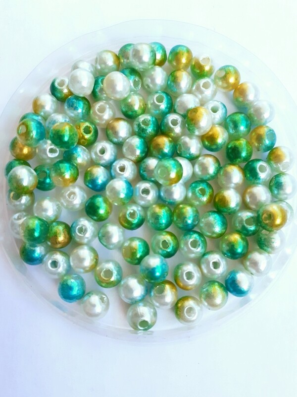 200 perles 6mm vert/ bleu/jaune/blanc