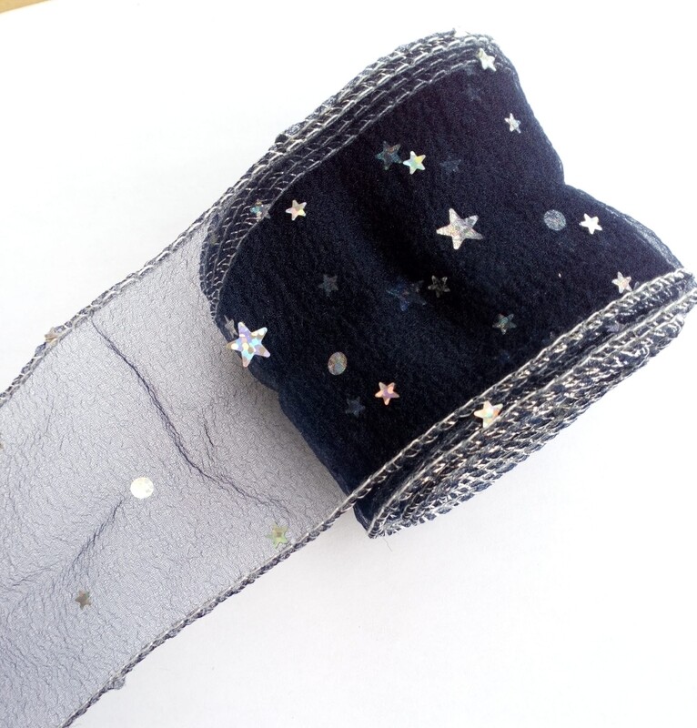 Ruban organza 5cm avec étoiles/6 couleurs