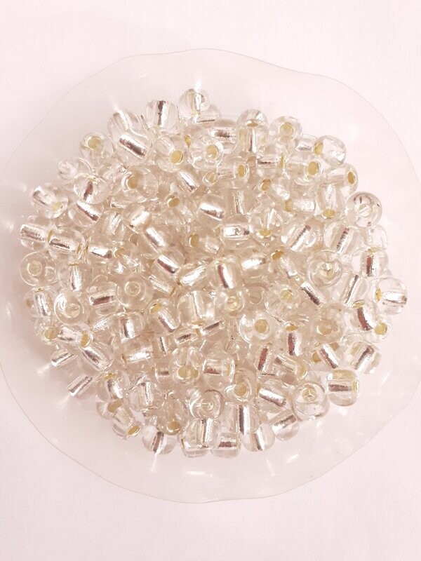 400 perles en verre 4MM (32g) blanc transparent argenté