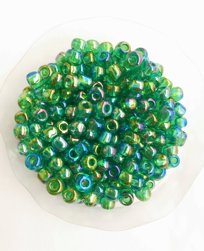 400 perles en verre 4MM (32g) vert bouteille clair nacré