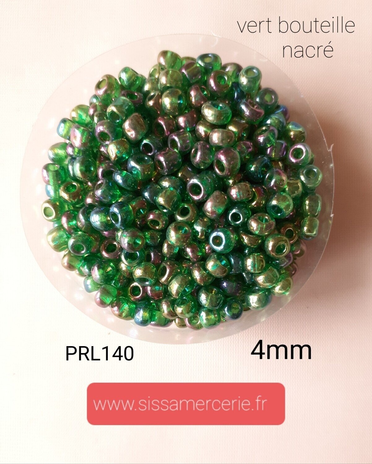 400 perles en verre 4MM (32g) vert bouteille foncé