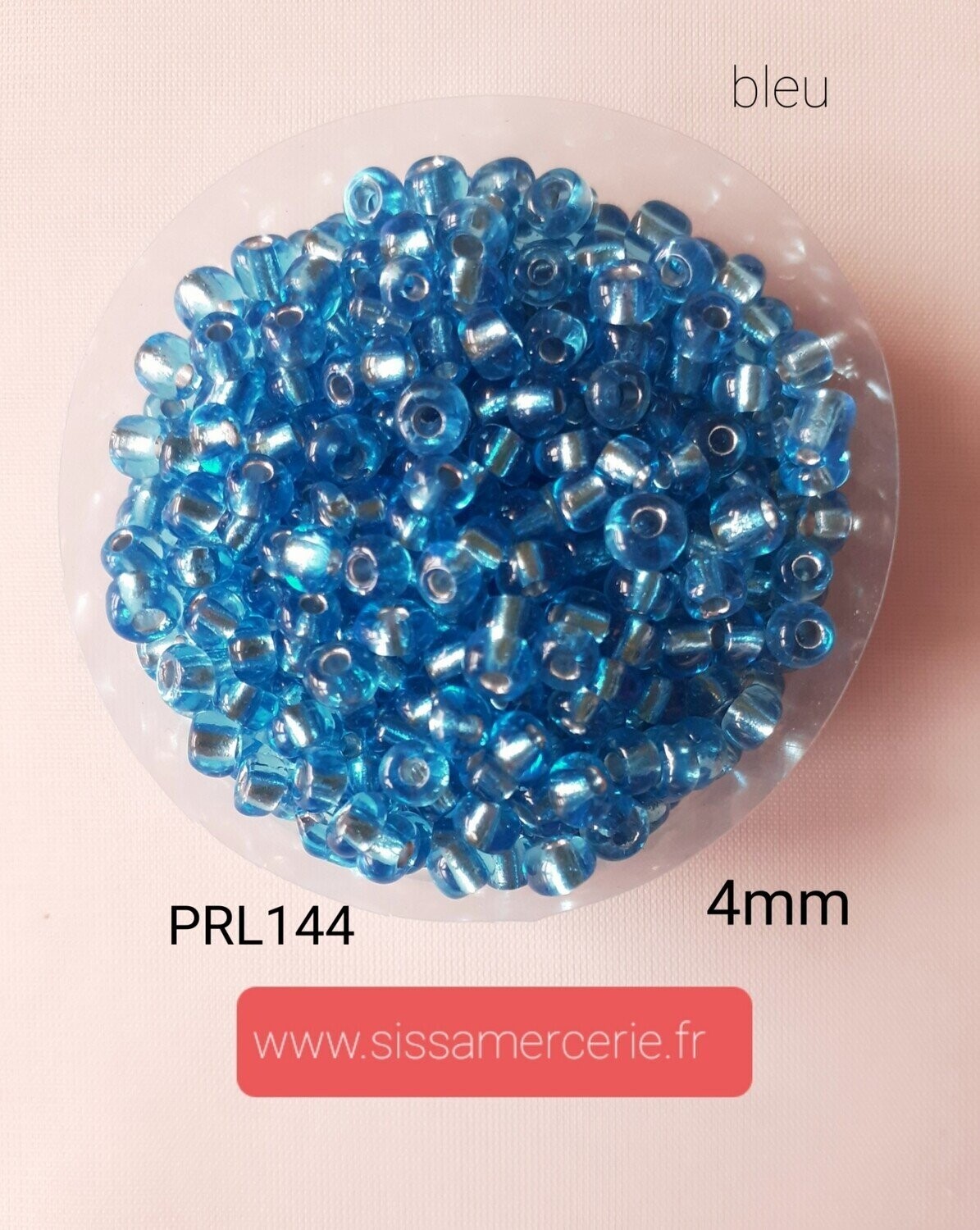 400 perles en verre 4MM (32g) bleu argenté transparent