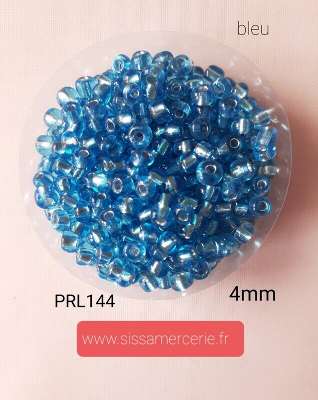 400 perles en verre 4MM (32g) bleu argenté transparent