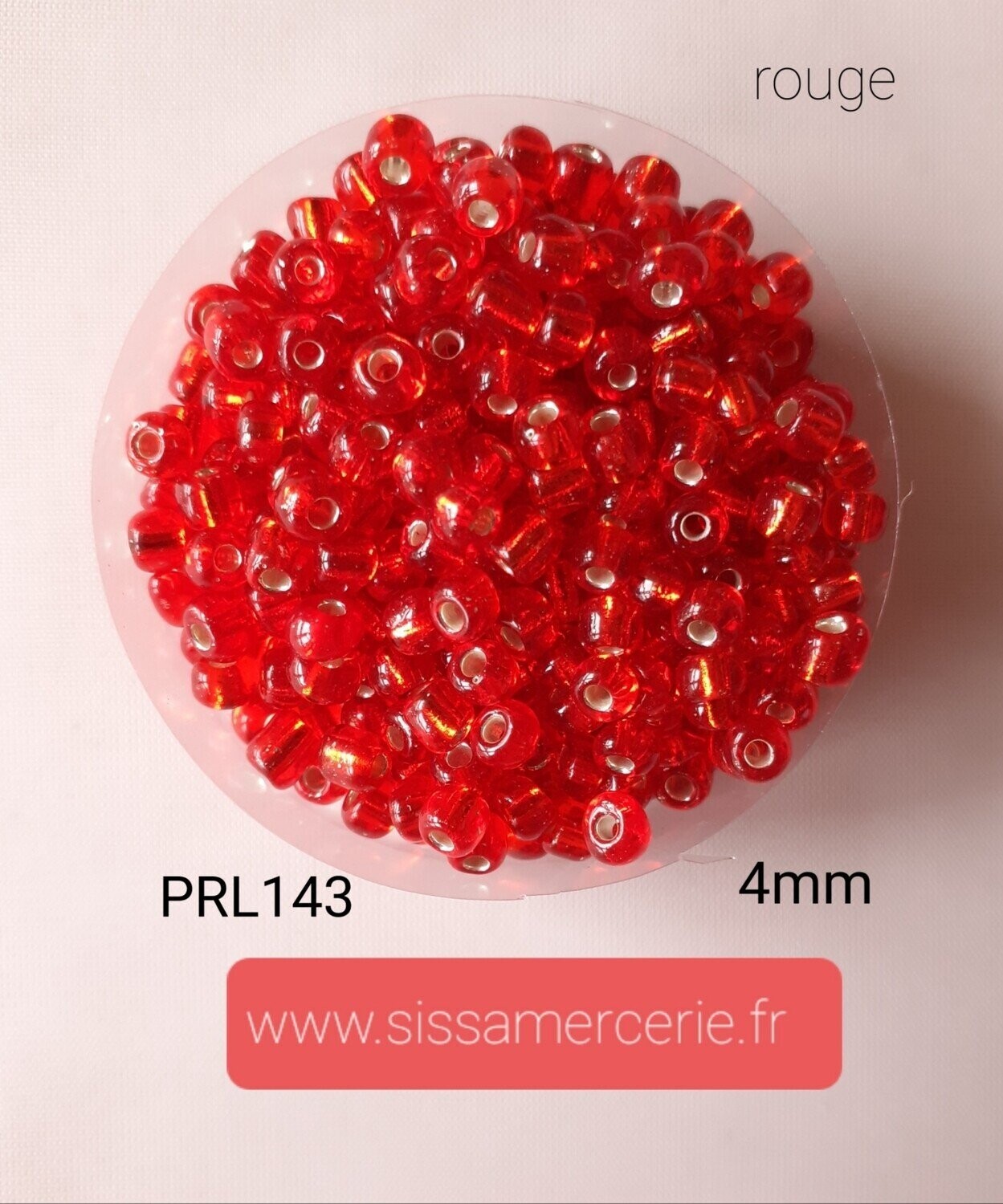 400 perles en verre 4MM (32g) rouge argenté transparent