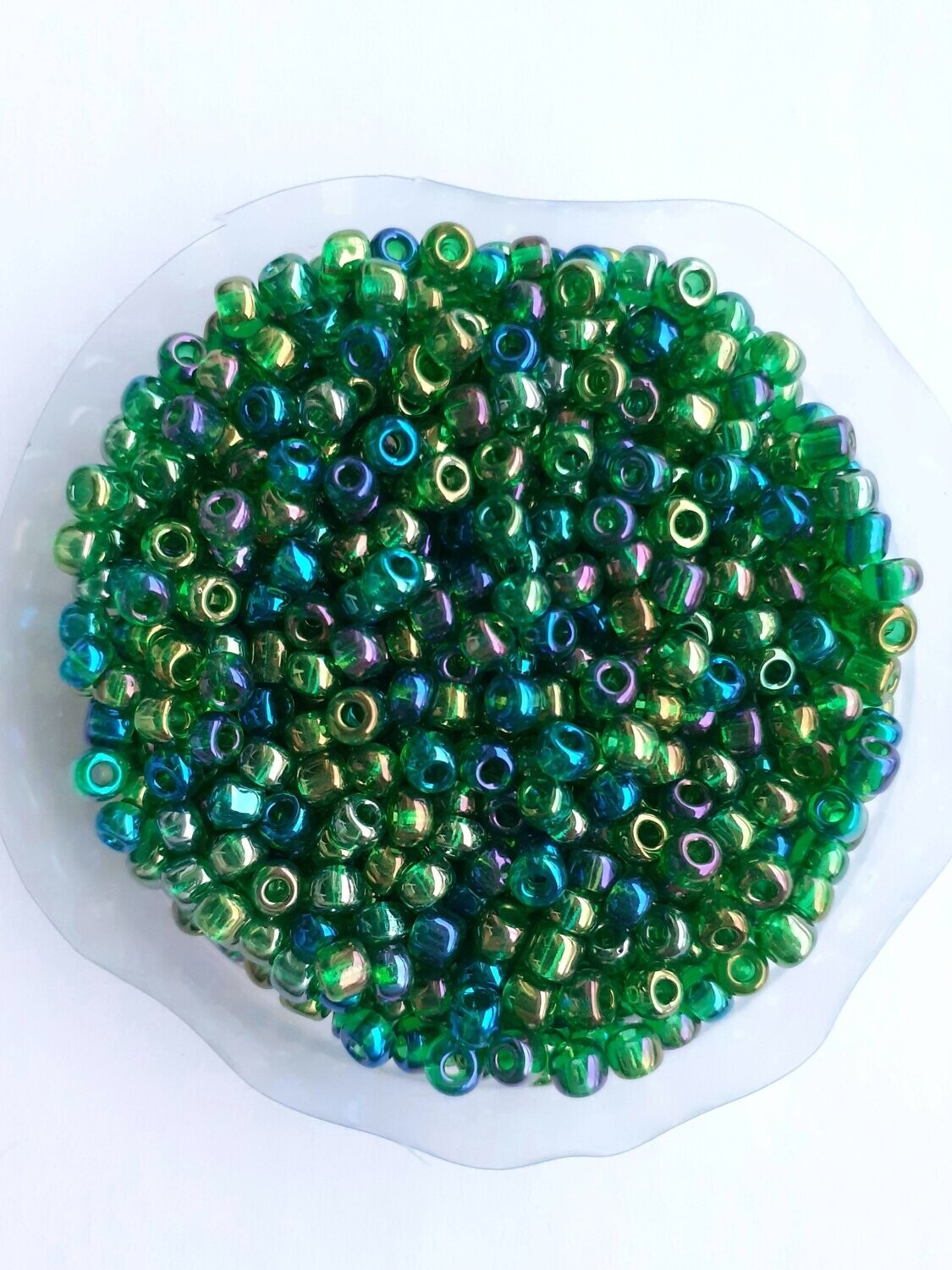 1150 perles en verre 3MM (32g) vert bouteille transparent nacré