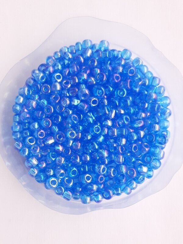 1150 perles en verre 3MM (32g) bleu transparent nacré