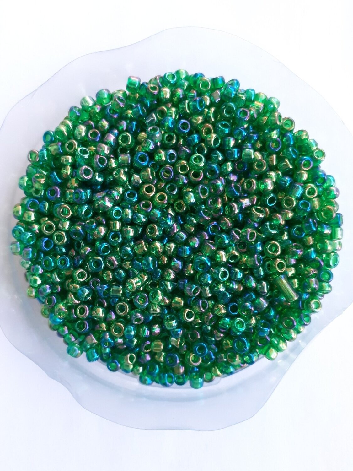 2000 perles en verre 2MM (32g) vert bouteille transparent nacré