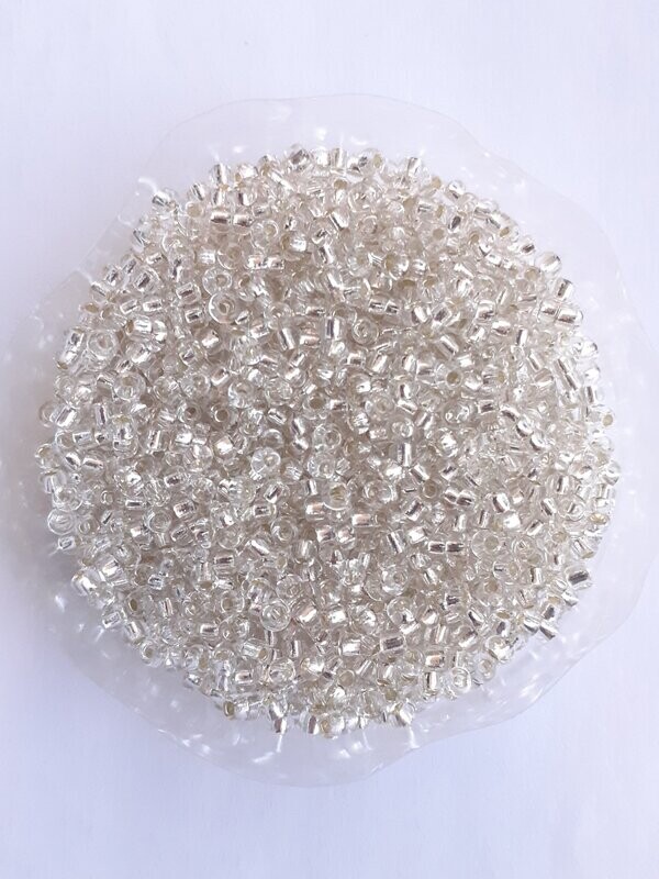 2000 perles en verre 2MM (32g) blanc argenté transparent