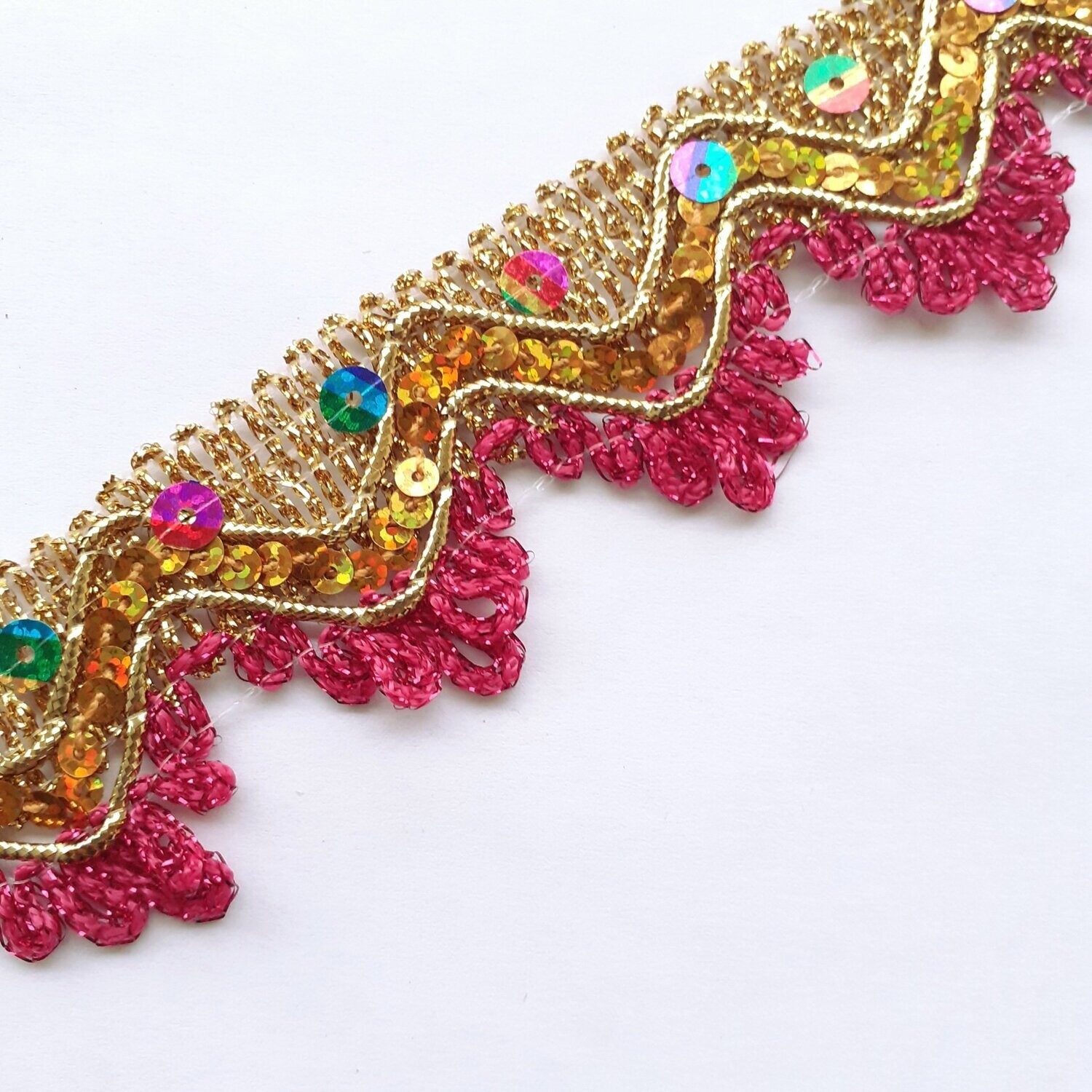 Galon avec fil doré et sequins 3,5cm (choisissez les couleurs)