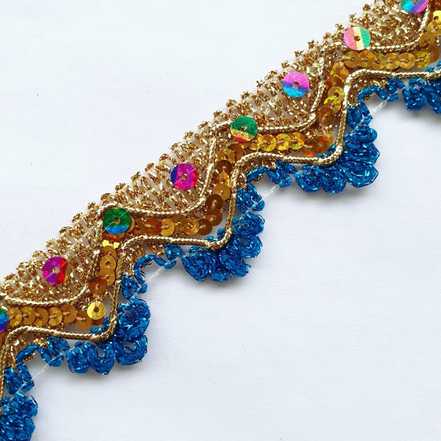 Galon avec fil doré et sequins 3,5cm (choisissez les couleurs)