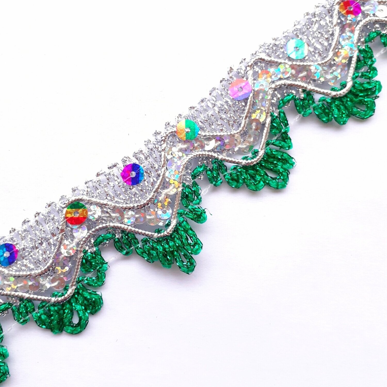 Galon avec fil argenté avec sequins 3,5cm (choisissez vos couleurs)