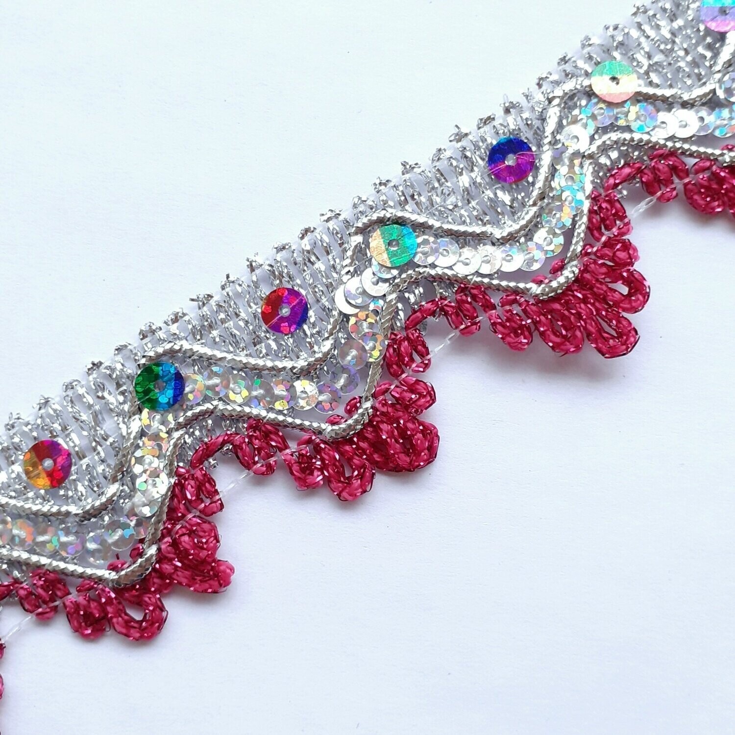 Galon avec fil argenté avec sequins 3,5cm (choisissez vos couleurs)