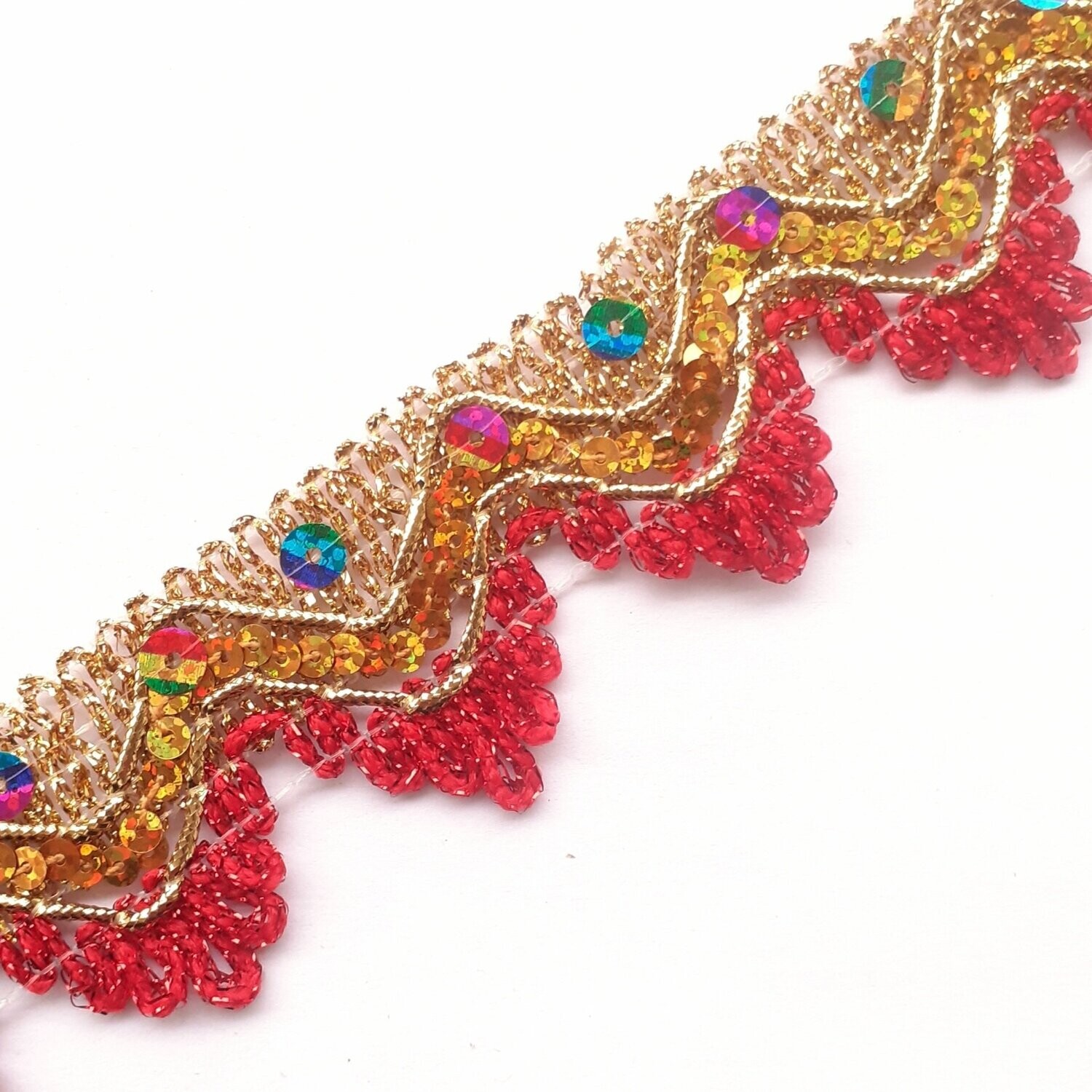 Galon avec fil doré et sequins 3,5cm (choisissez les couleurs)