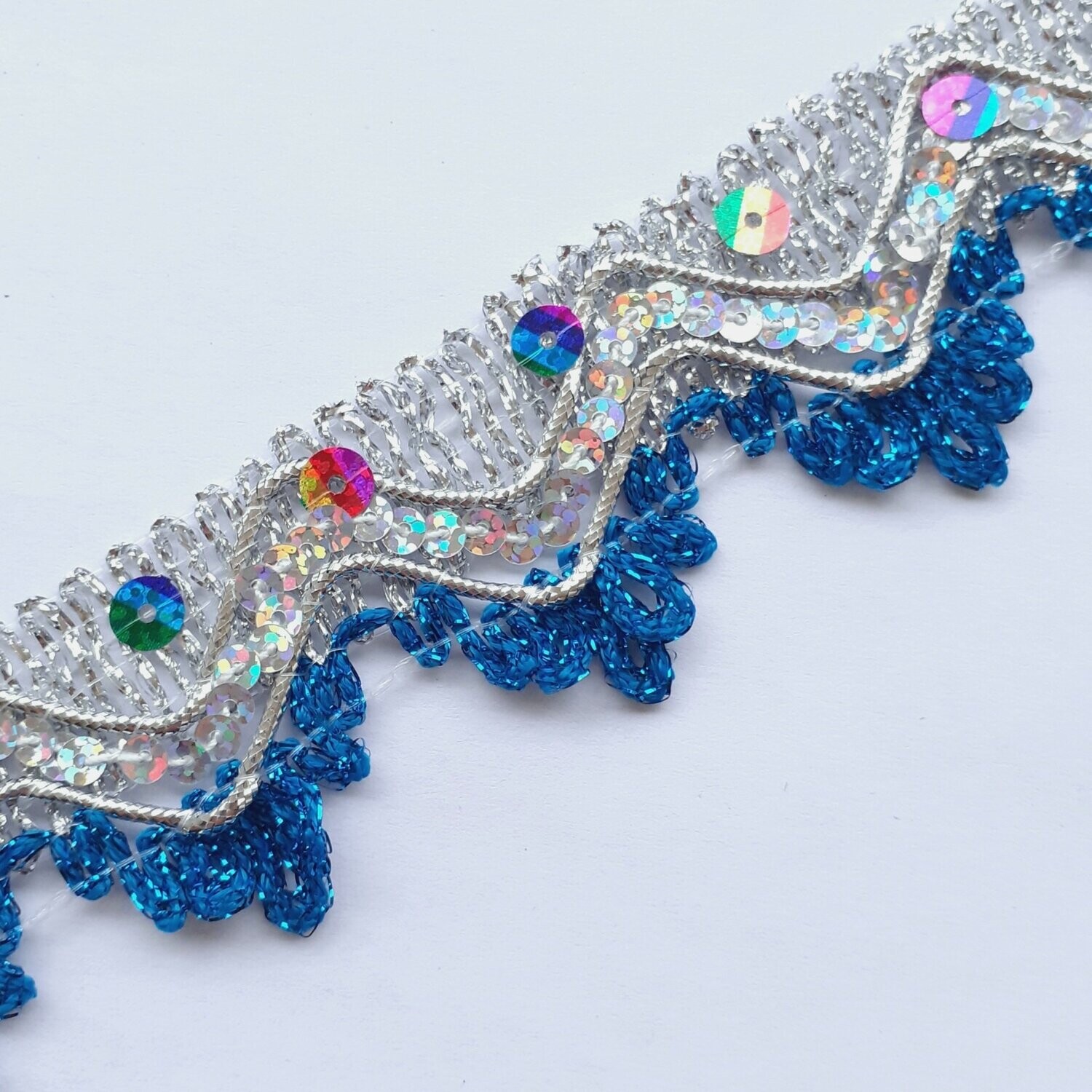 Galon avec fil argenté avec sequins 3,5cm (choisissez vos couleurs)