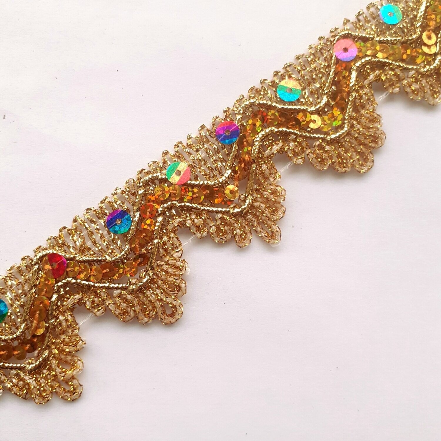 Galon avec fil doré et sequins 3,5cm (choisissez les couleurs)