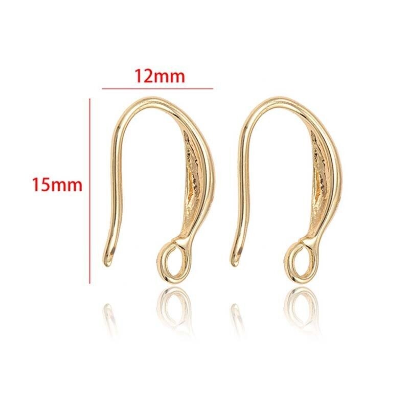 1 paire boucle d'oreille crochet 12x15mm plaqué or 14K