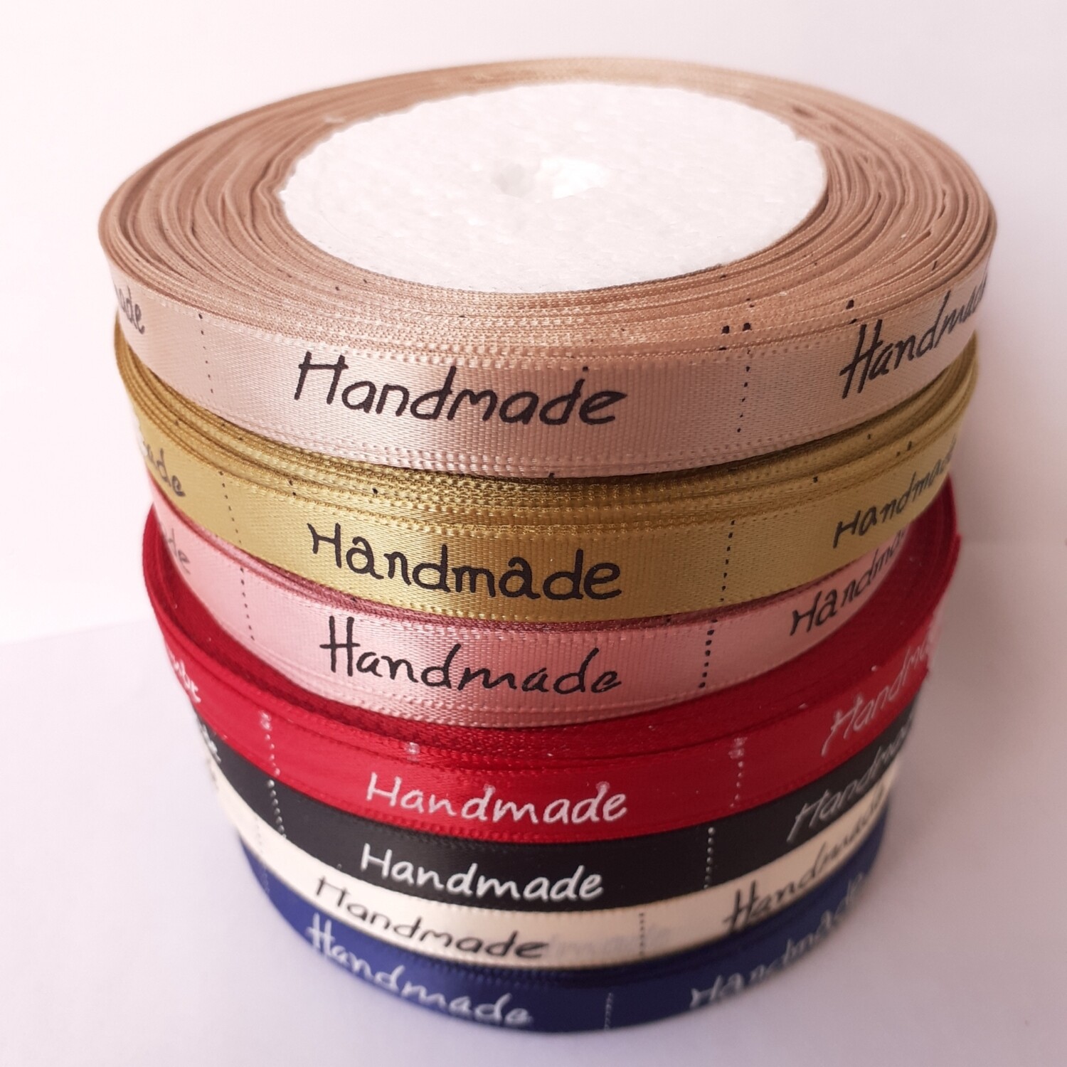 Rouleau ruban étiquette satiné "Handmade"