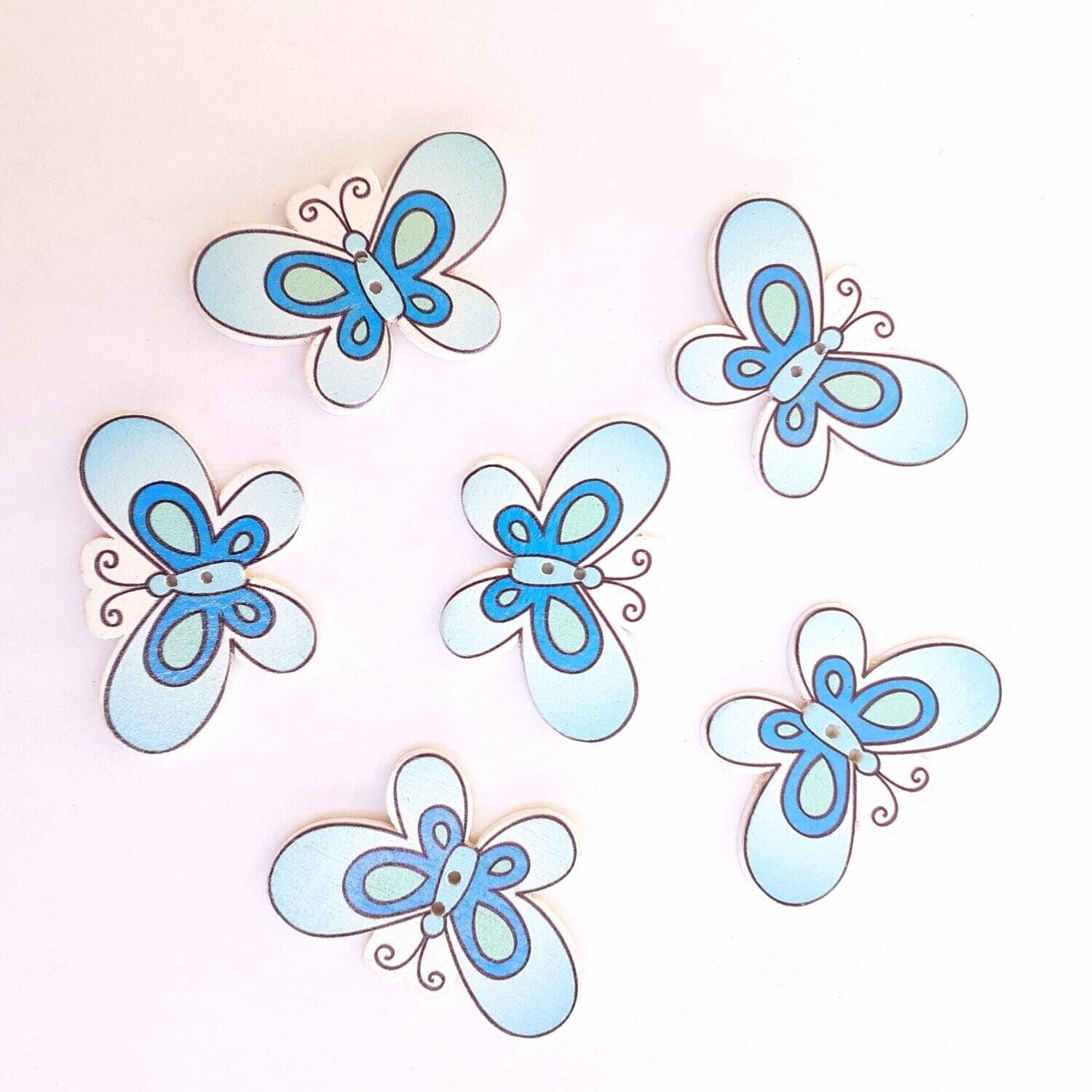 6 boutons en bois Papillon 3.6 x 2.4 cm