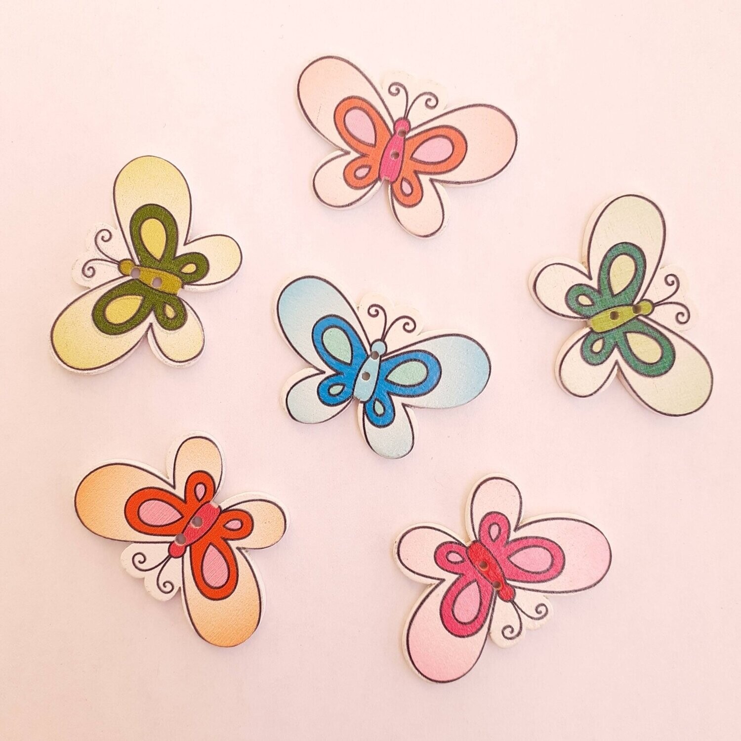 6 boutons en bois Papillon 3.6 x 2.4 cm