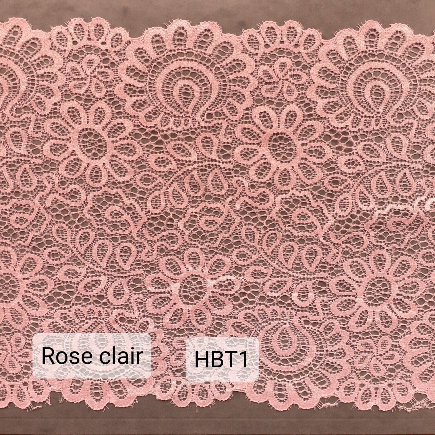 3 mètres dentelle élastique 22 cm rose clair