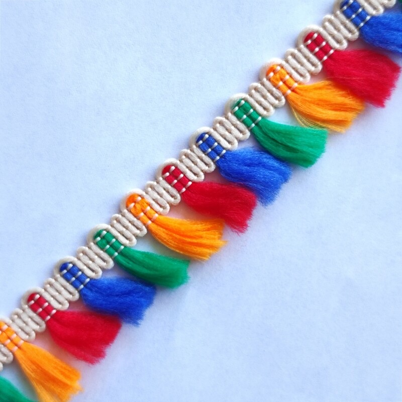 Galon pompon bleu nuit/rouge/orange/vert
