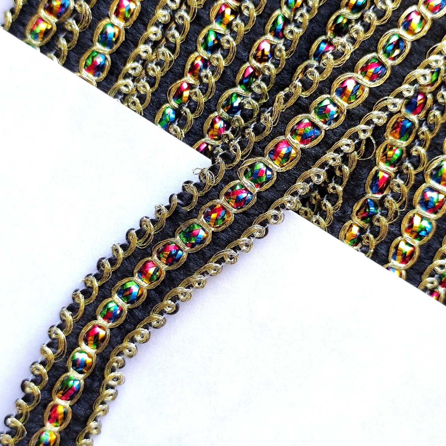 Galon noir doré et multicouleur