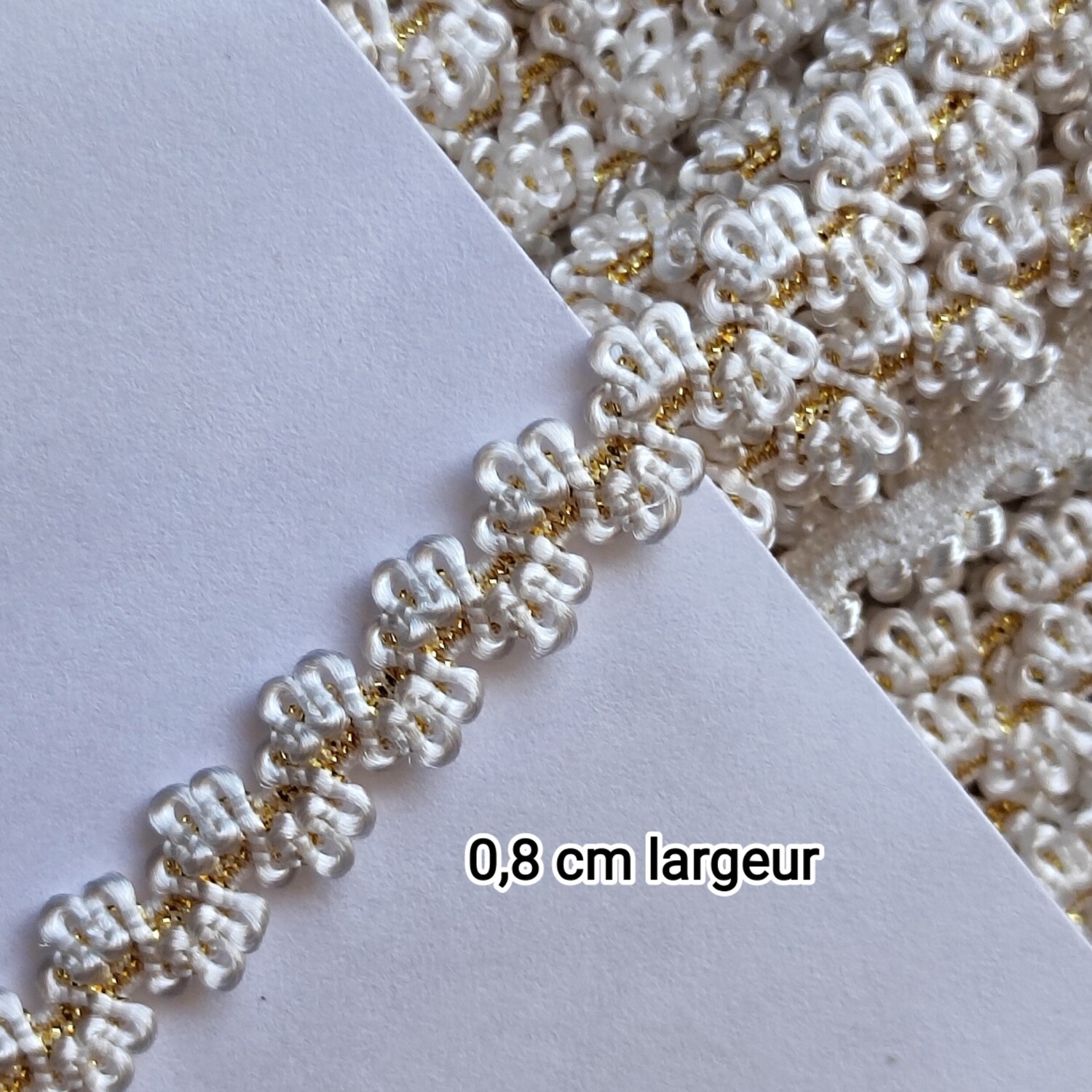 Élastique dentelle 8 mm largeur blanc et doré 