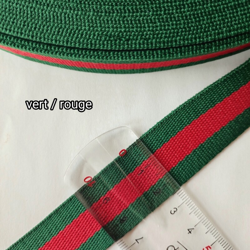 Sangle polyester rayé 25mm vert et rouge