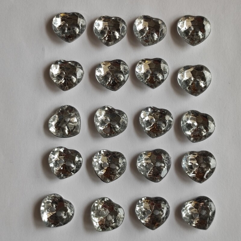 10 boutons coeur en acrylique 15mm argenté 