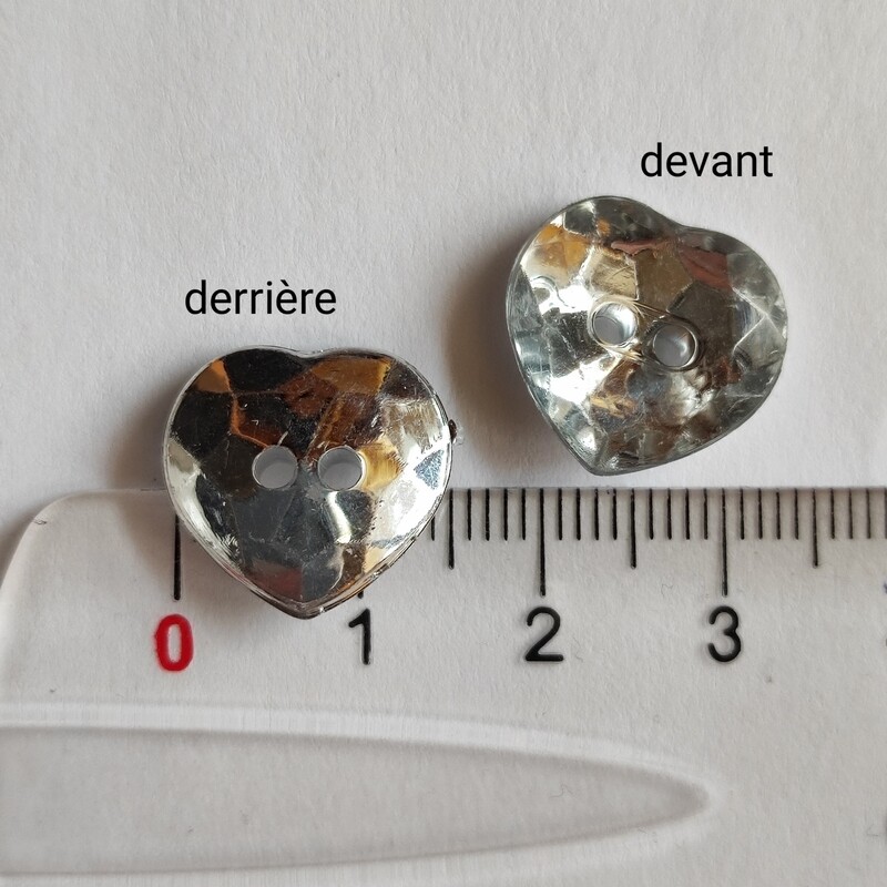 20 boutons coeur en acrylique 15mm argenté 
