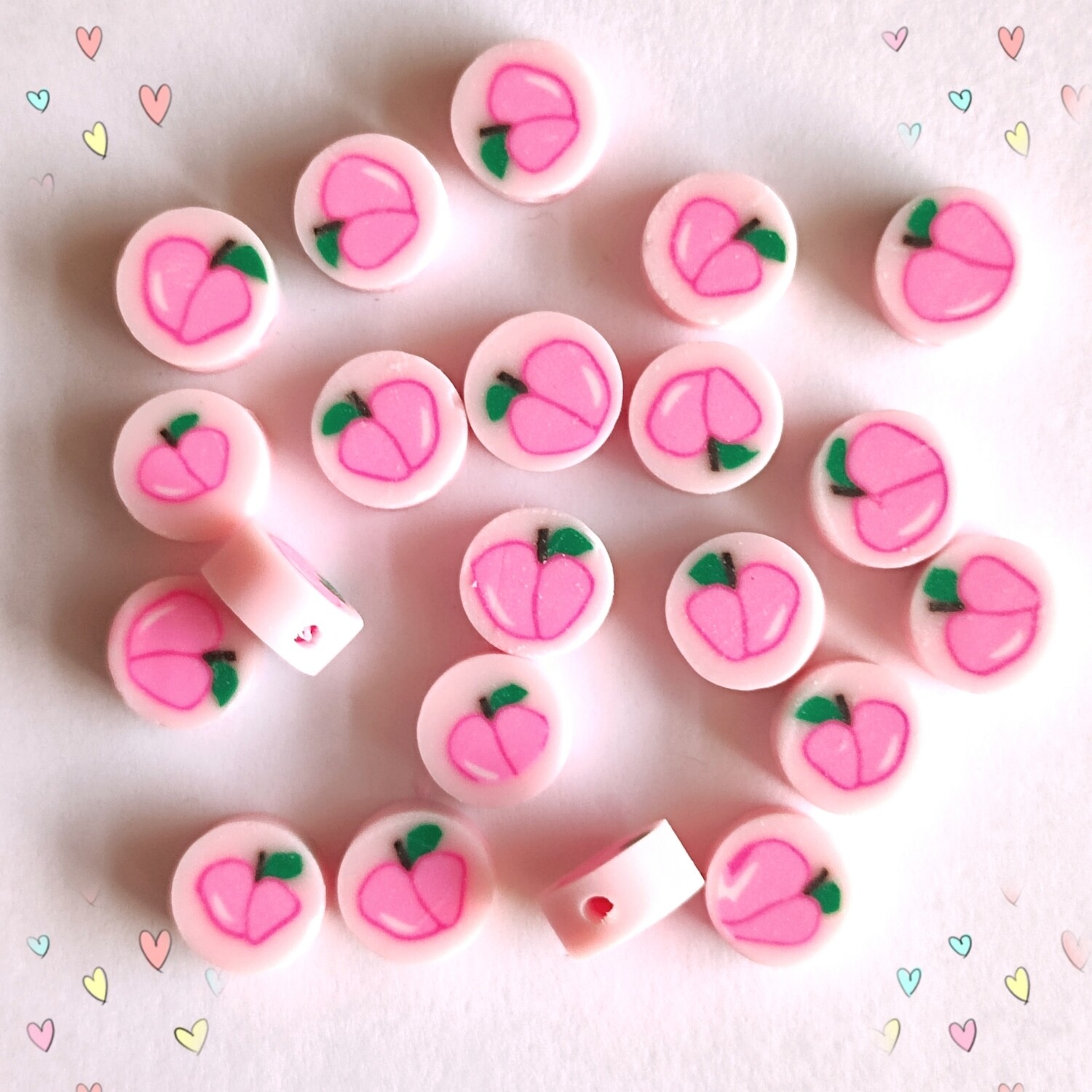 10 perles fraise rose/vert 1cmx5mm
