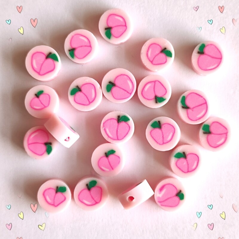 10 perles fraise rose/vert 1cmx5mm