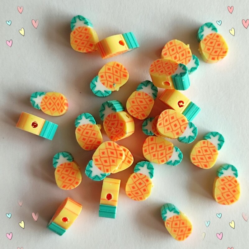 10 perles ananas jaune/vert 1cmx5mm