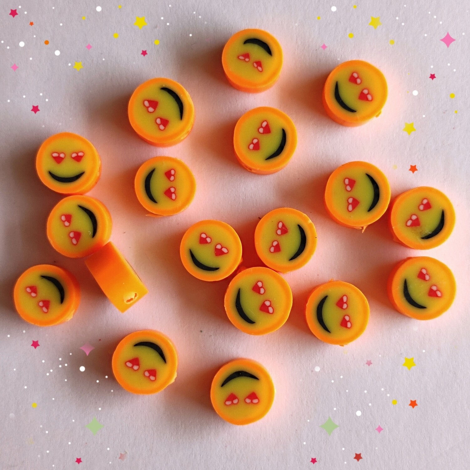 10 perles smiley contour orange 1cm