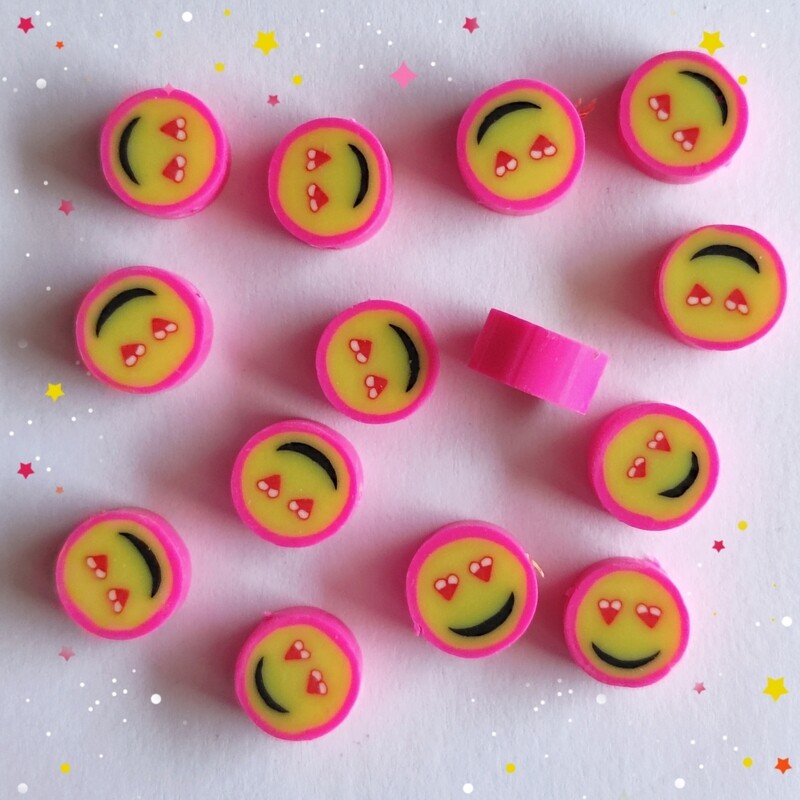 10 perles smiley contour rose vif 1cm