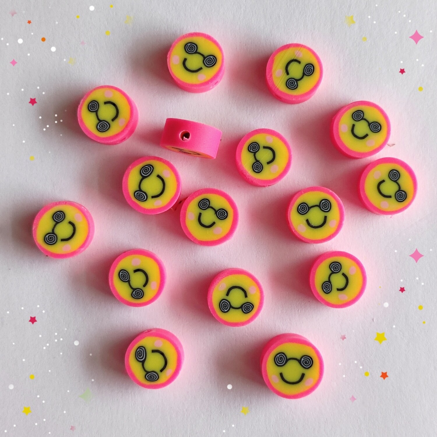 10 perles smiley contour rose foncé 1cm