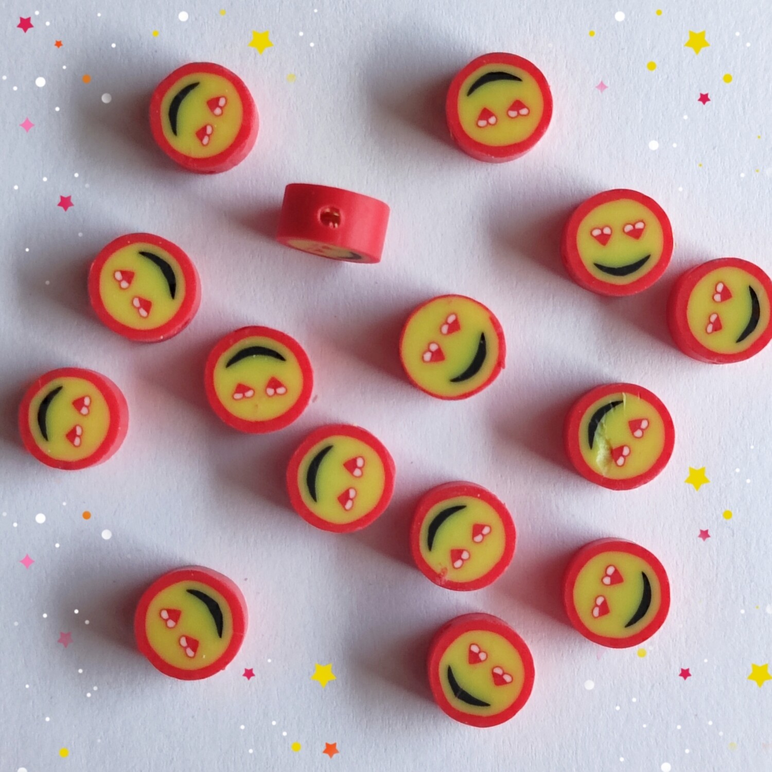 10 perles smiley contour rouge 1cm